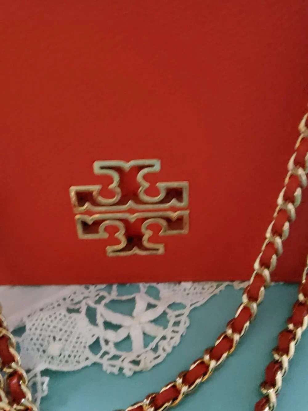 Tory Burch Large Flap Crossbody in Orange with Chain Strap